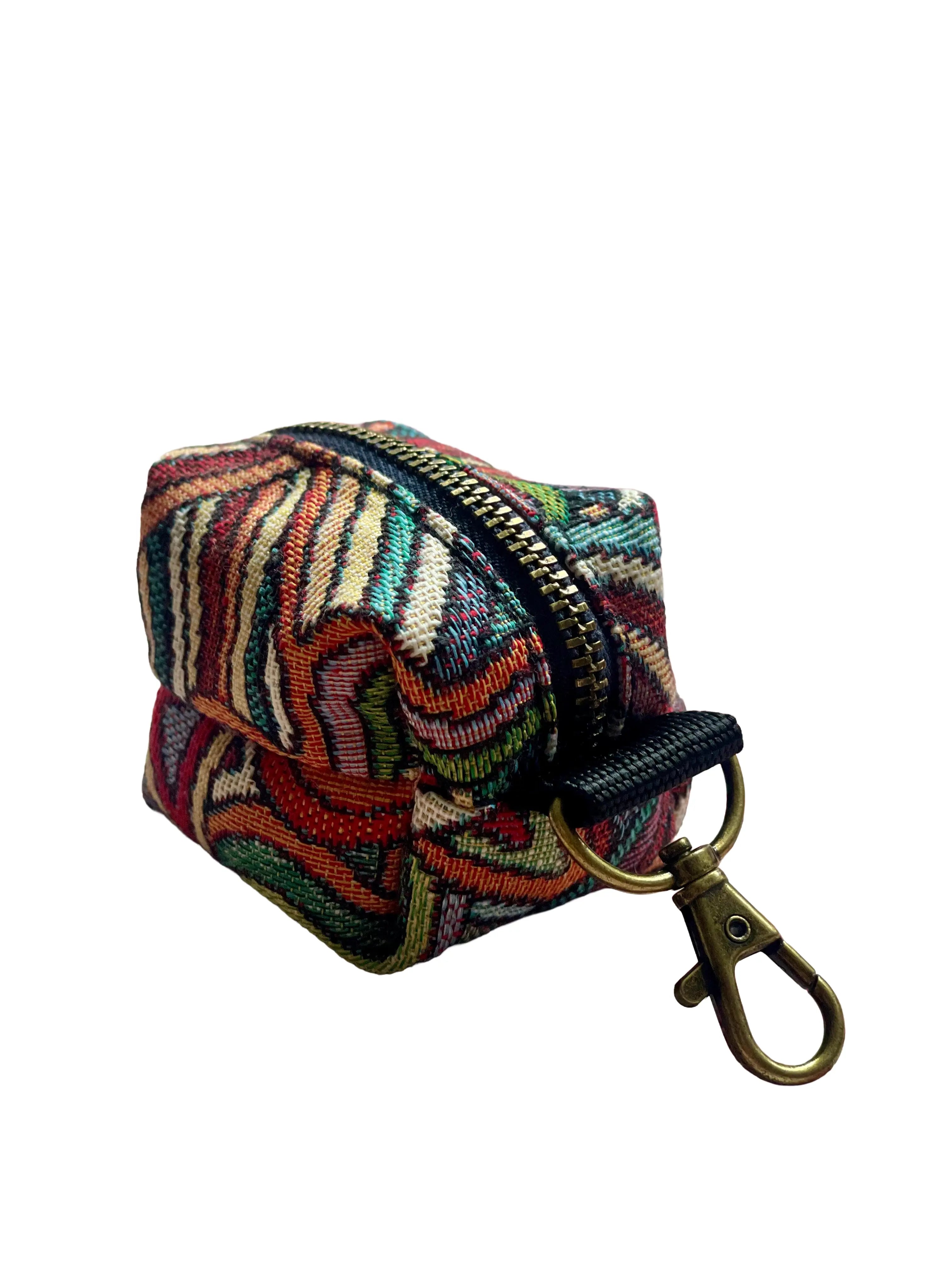 Boop Boop Berlin upcycled dog poop bag holder made from gobelin fabric, one-size dispenser pouch, carabiner detail