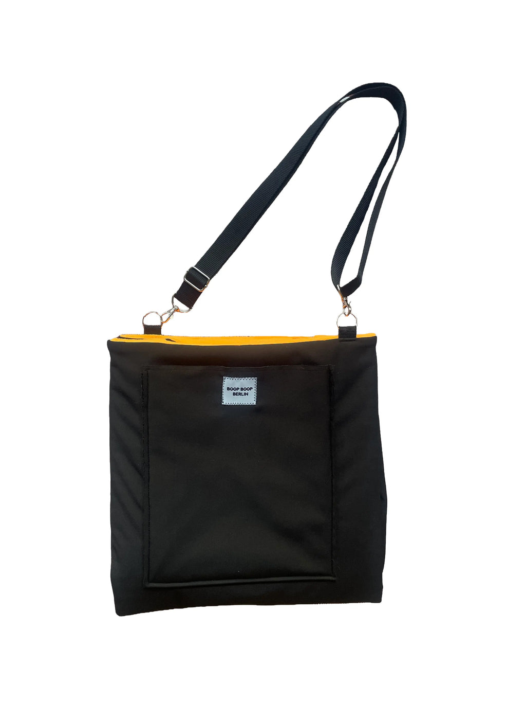 Boop Boop Berlin black water-repellent dog travel bag prototype, one-size portable pet travel bag, folded outer view