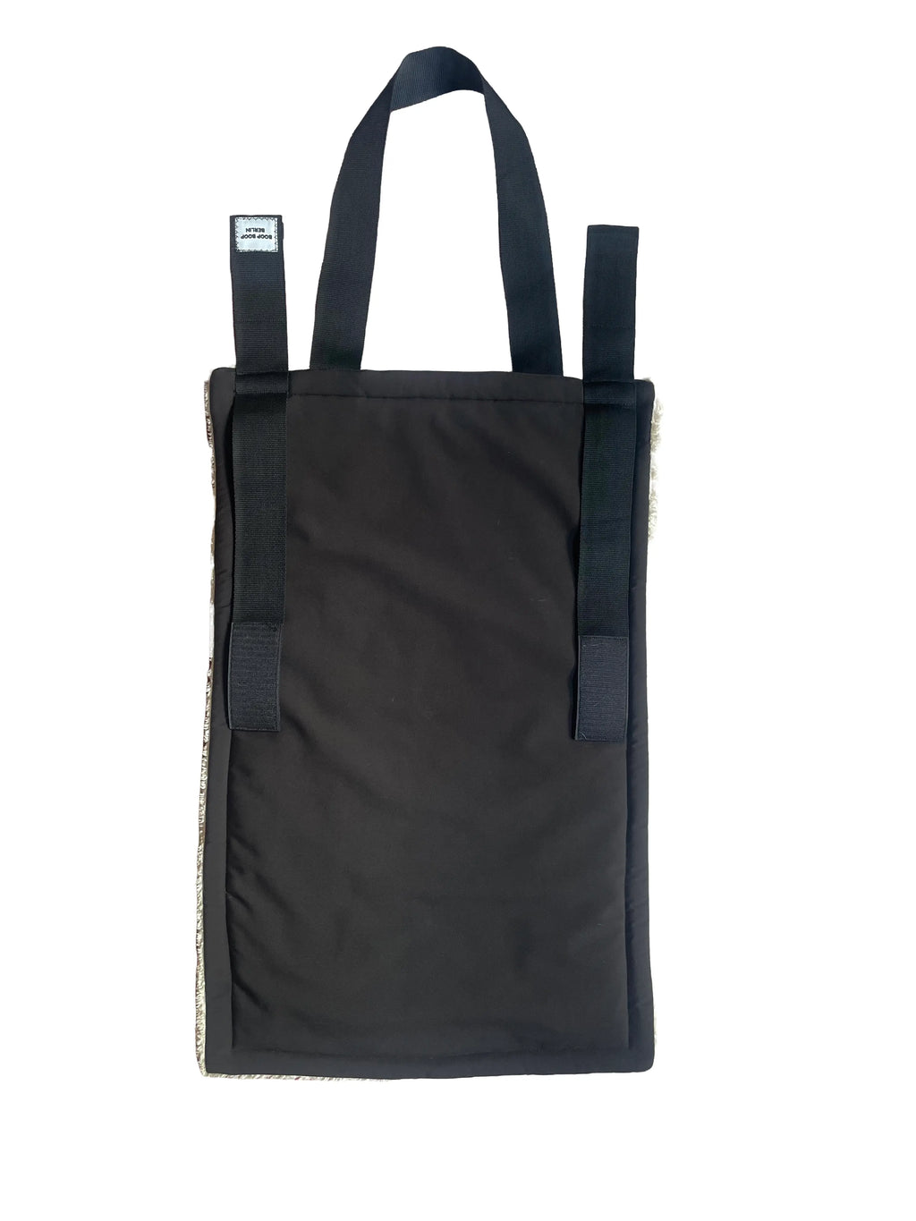Boop Boop Berlin black water-repellent soft shell dog travel mat, one-size portable pet settle mat, flat outer view