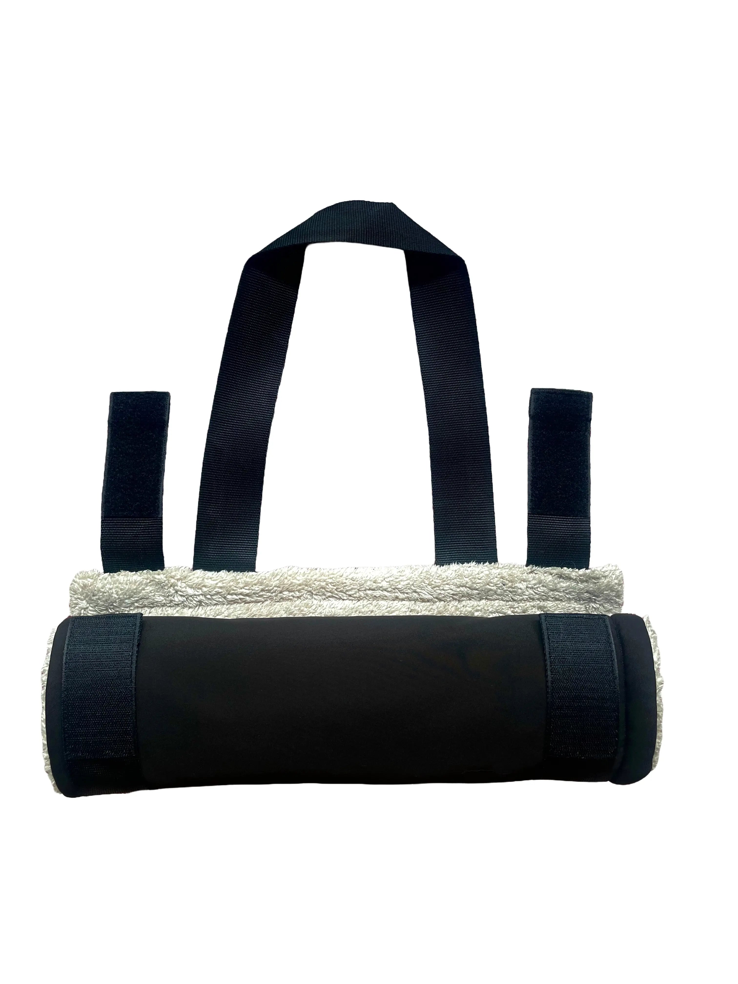 Boop Boop Berlin black water-repellent soft shell dog travel mat, one-size portable pet settle mat, roll-up view with velcro