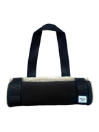 Boop Boop Berlin black water-repellent soft shell dog travel mat, one-size portable pet settle mat, roll-up view