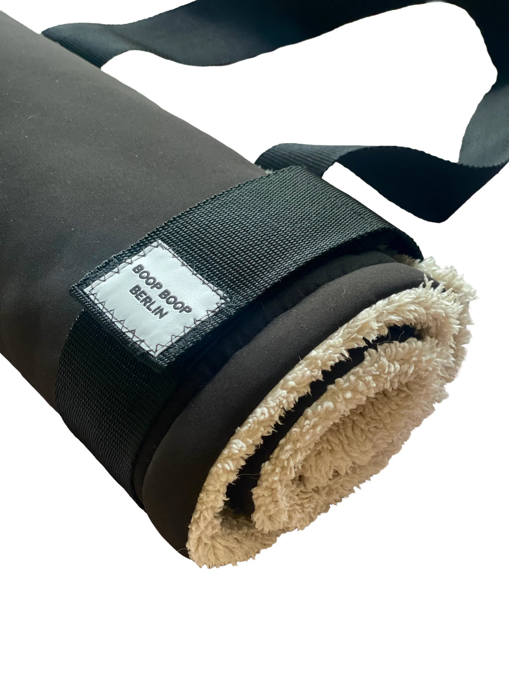 Boop Boop Berlin black water-repellent soft shell dog travel mat, one-size portable pet settle mat, roll-up side view