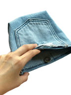 Boop Boop Berlin dog walk bag made from upcycled denim, sustainable pet walking accessory with strap, inner magnetic button view