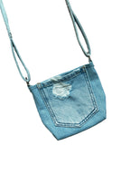 Boop Boop Berlin dog walk bag made from upcycled denim, sustainable pet walking accessory with strap, front view