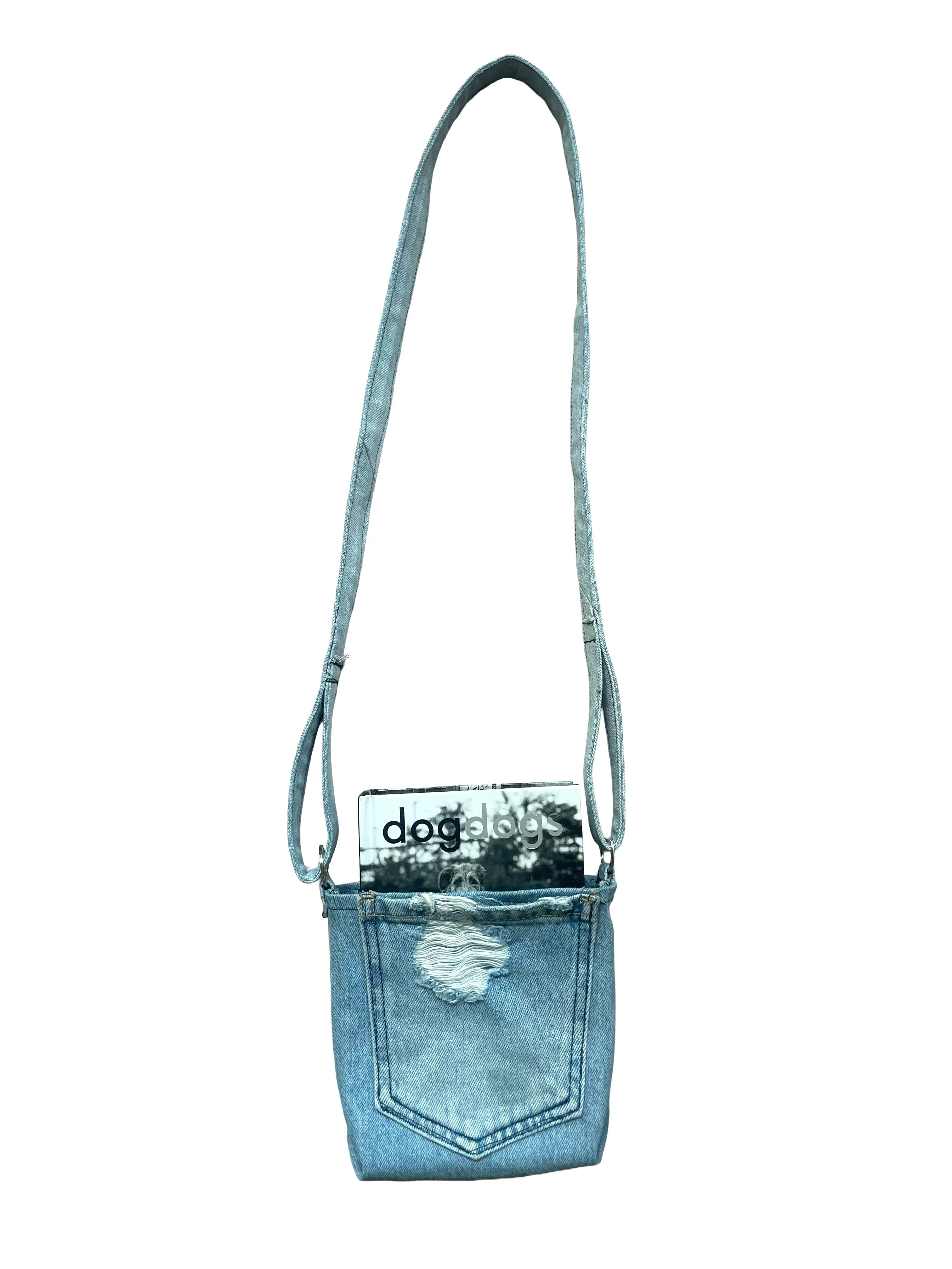 Boop Boop Berlin dog walk bag made from upcycled denim, sustainable pet walking accessory with strap