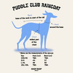 Size guide for Boop Boop Berlin Puddle Club waterproof sighthound raincoat dog clothes collection for better measurements and fits