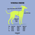 Size guide for Boop Boop Berlin Whippet Onesie dog clothes collection for better measurements and fits